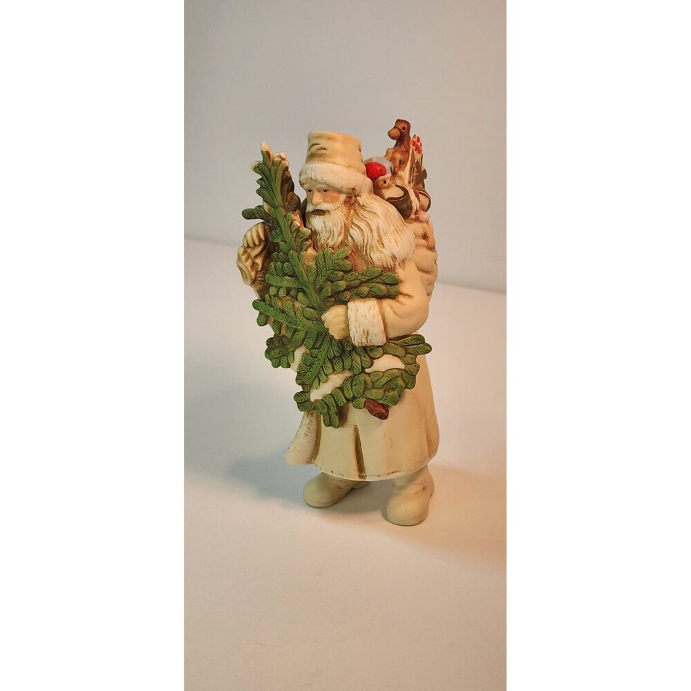 Vintage Santa figurine Cream Coat Tree Bag of Toys ~5.75 inch Christmas